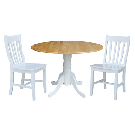 International Concepts 42 in. Dual Drop Leaf Table with 2 Slat Back Dining Chairs - 3 Piece Dining Set K02-42DP-C08-61P